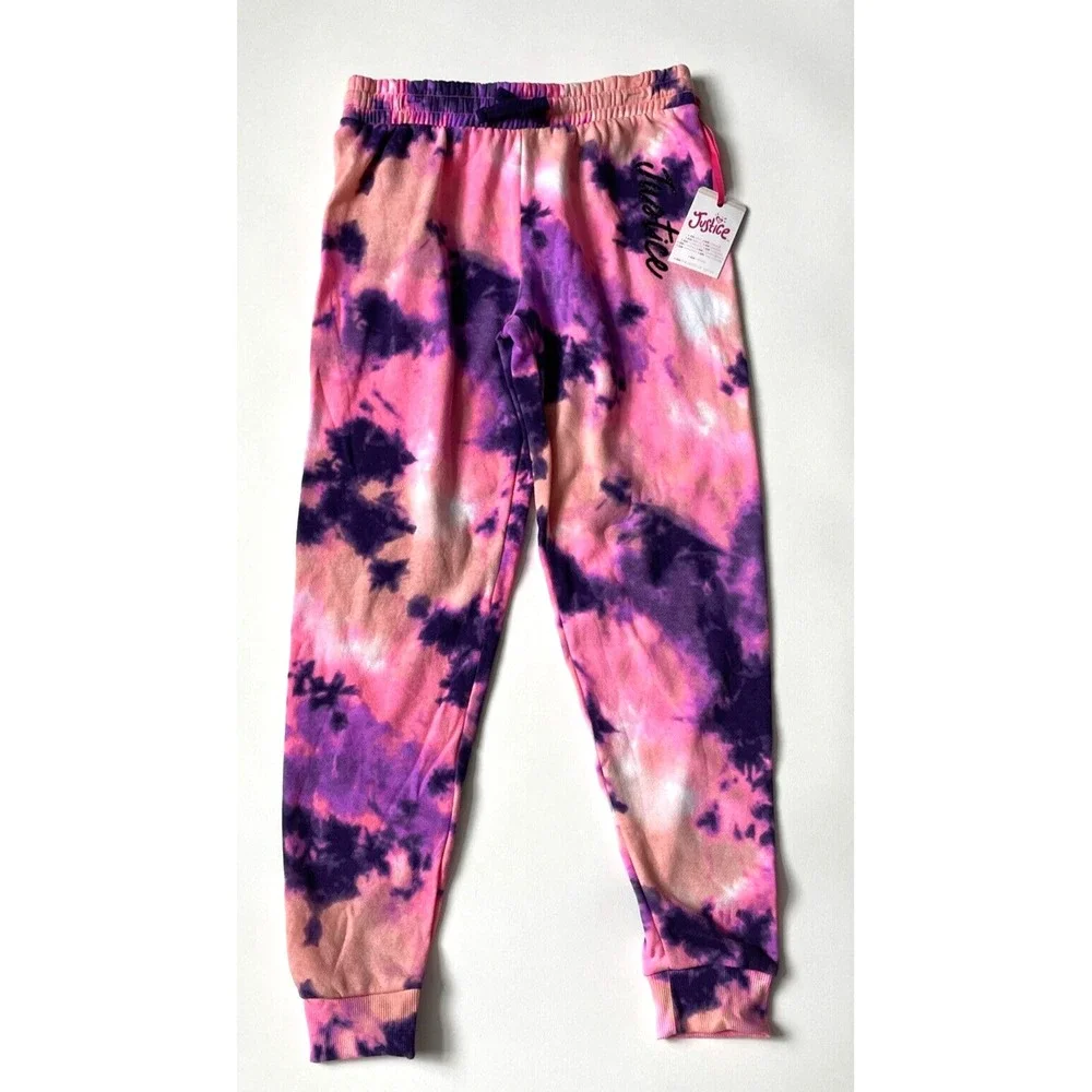 Justice Size L 12-14 Girls Tie Dye Joggers Pink Purple NWT